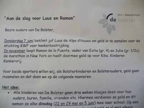 Basisschool De bolster zamelt geld in