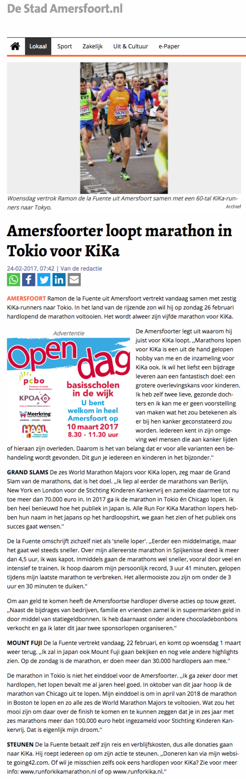 Amersfoorter Ramon de la Fuente loopt in Tokyo voor KiKa